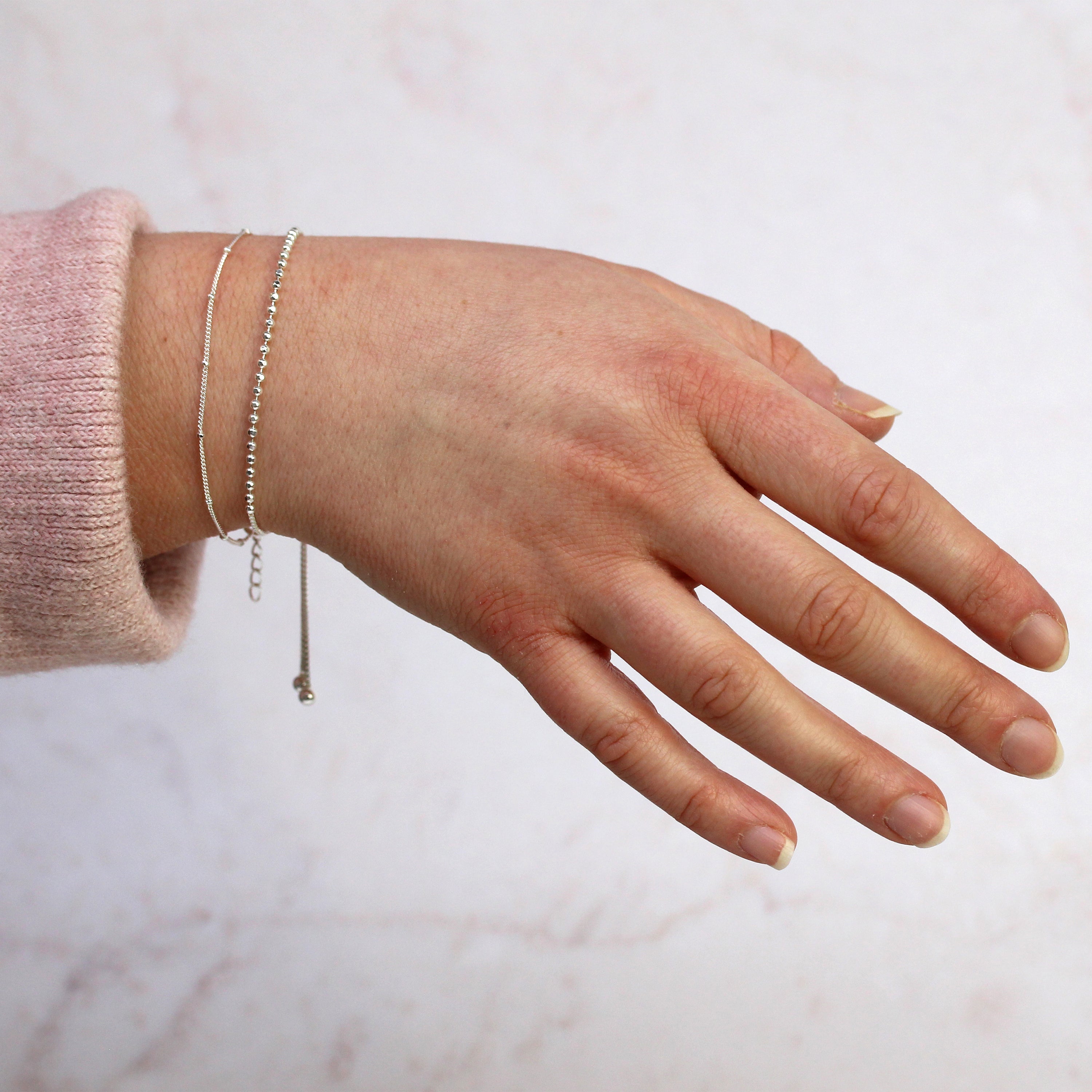 Sterlingsilber Diamantschliff Pompon Panzerkette Armband