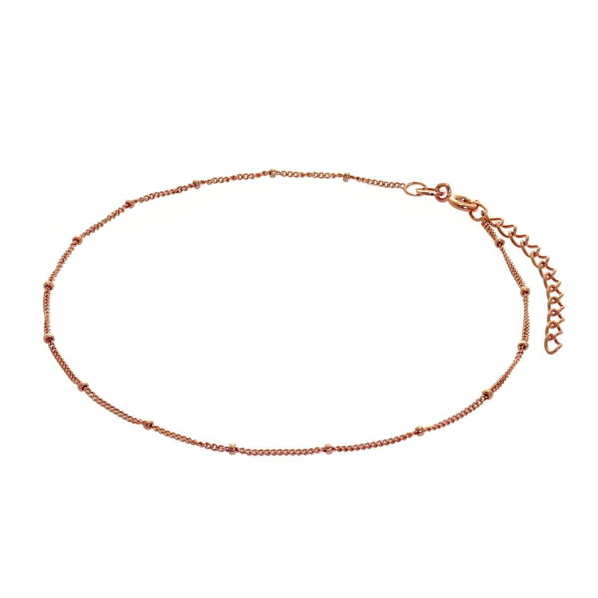 Rosévergoldet Sterlingsilber Diamantschliff Pompon Panzer Fußkette 26,5 cm