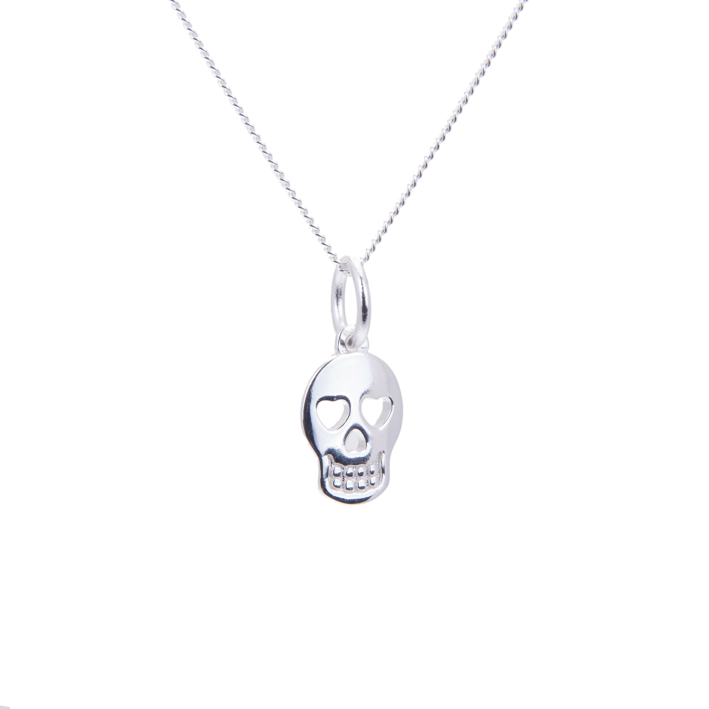 Sterlingsilber Herz-Totenkopf-Halskette – 14–32 Zoll