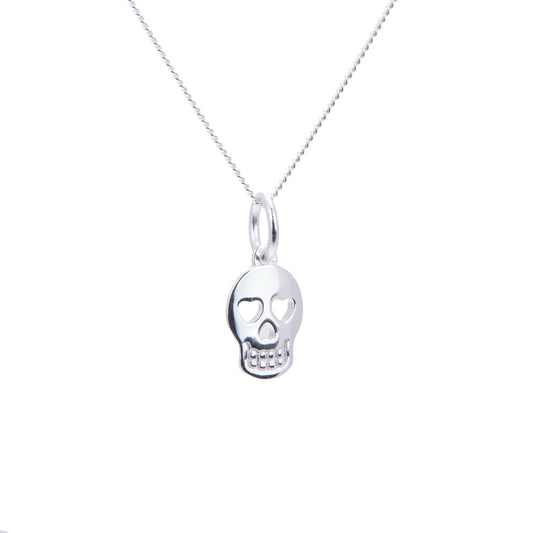 Sterling Silber Herz-Totenkopf-Halskette – 14–32 Zoll