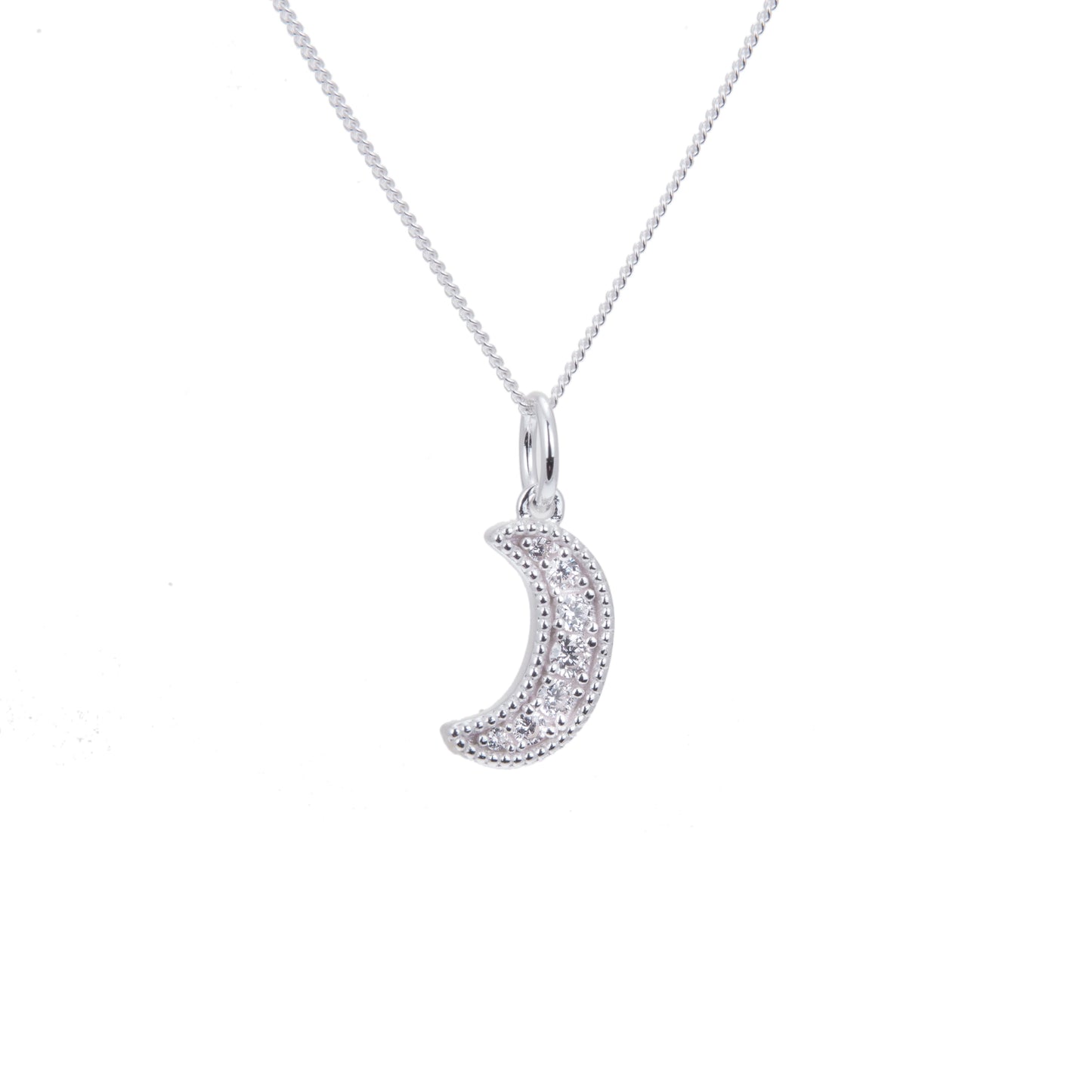 Sterling Silber & CZ Halbmond-Halskette 14–32 Zoll