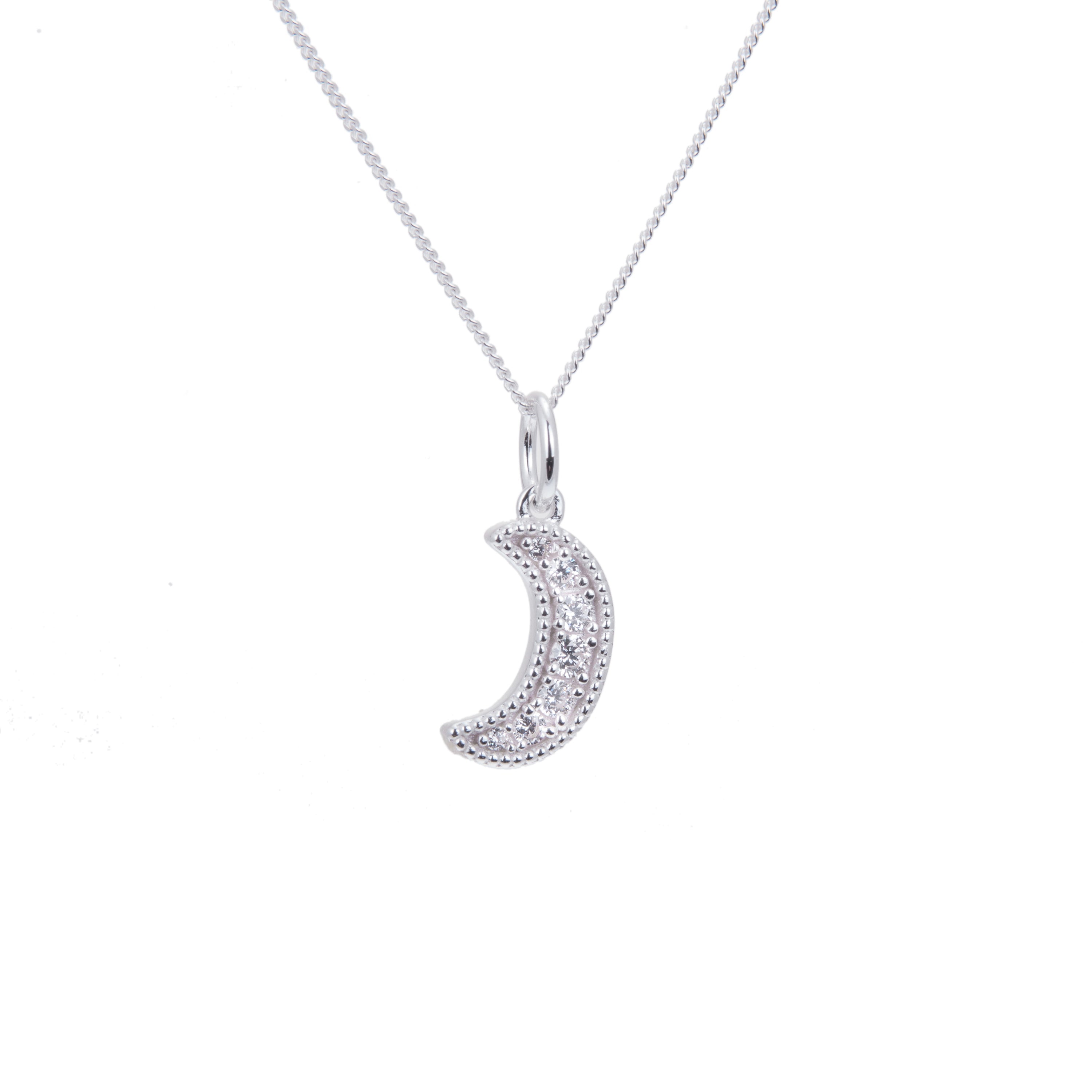 Sterlingsilber & CZ Halbmond-Halskette 14–32 Zoll