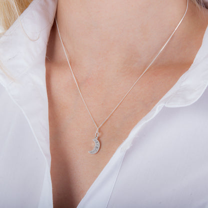 Sterling Silber & CZ Halbmond-Halskette 14–32 Zoll