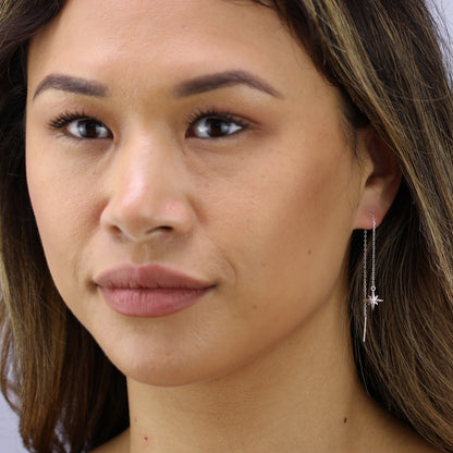 Sterlingsilber Strahlenkranz Klar CZ Baumel Durchzieher Ohrhänger