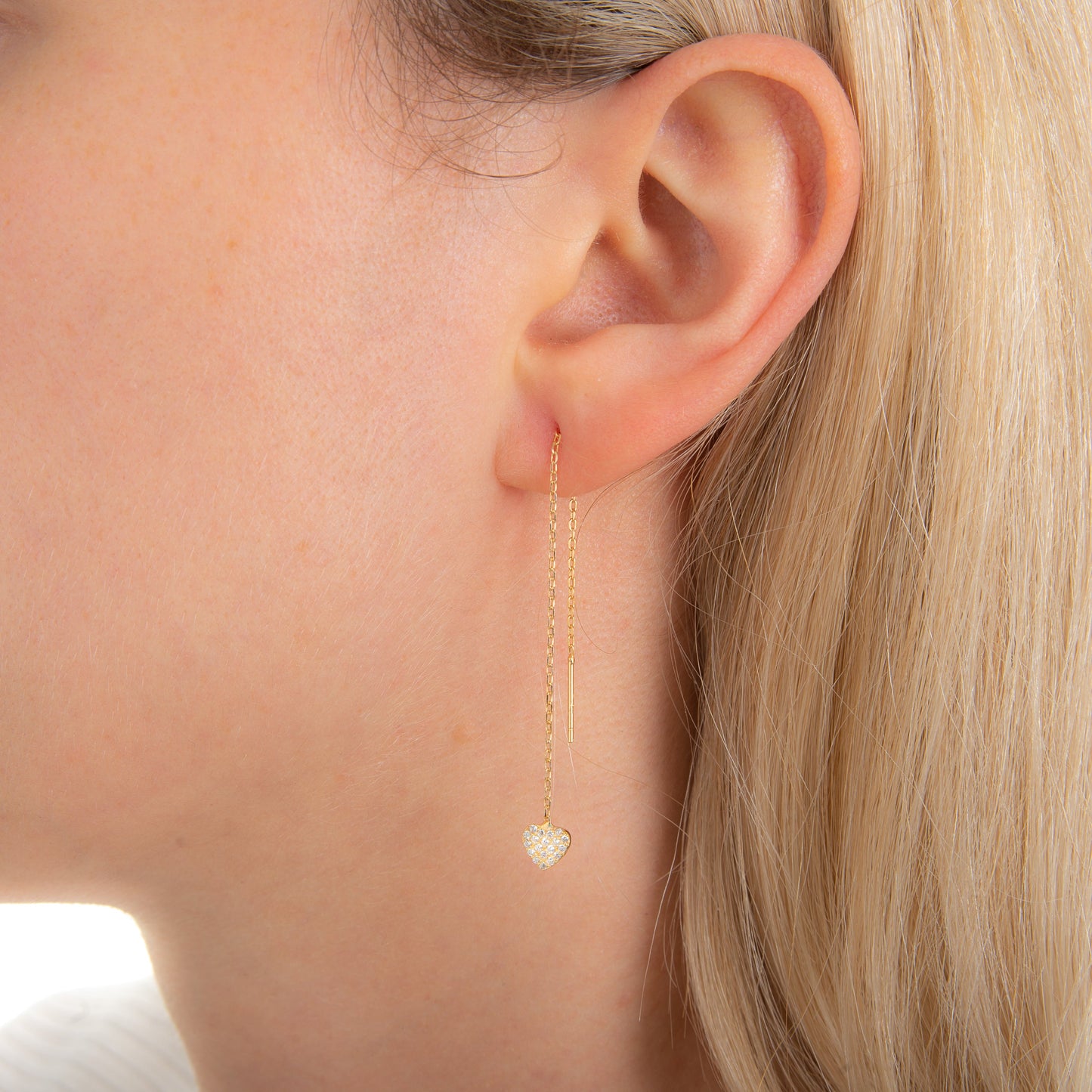 Vergoldet Sterlingsilber Herz Klar CZ Pavé - Fassung Durchzieher Baumel Ohrhänger