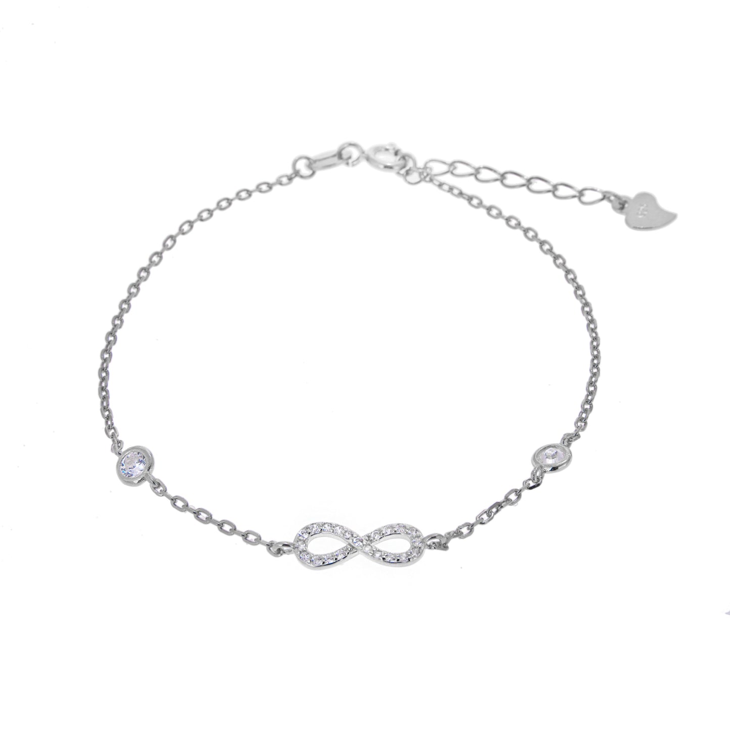 Fein Sterlingsilber Unendlichkeitsschleife & Rund CZ Verstellbar Armband