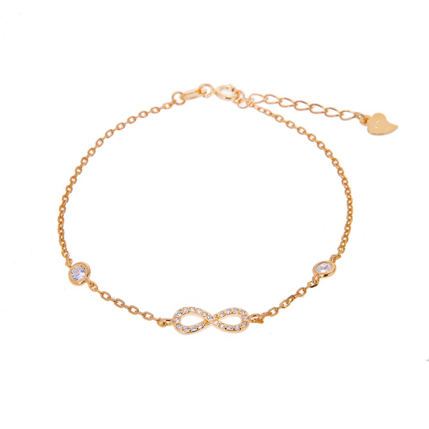 Fein Vergoldet Unendlichkeitsschleife & Rund CZ Verstellbar Armband