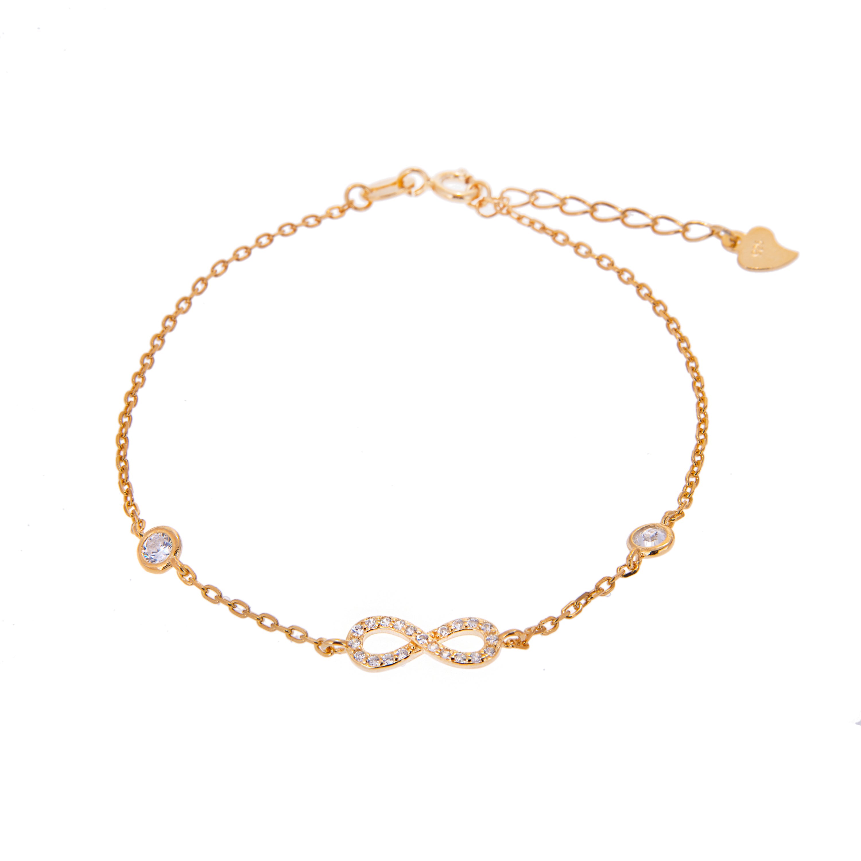 Fein Vergoldet Unendlichkeitsschleife & Rund CZ Verstellbar Armband