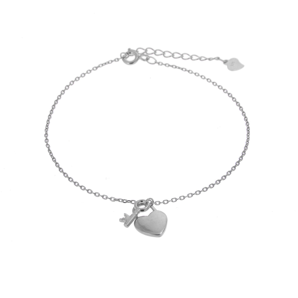 Verstellbares Armband aus Sterlingsilber mit Schlüssel und Herz-Vorhängeschloss