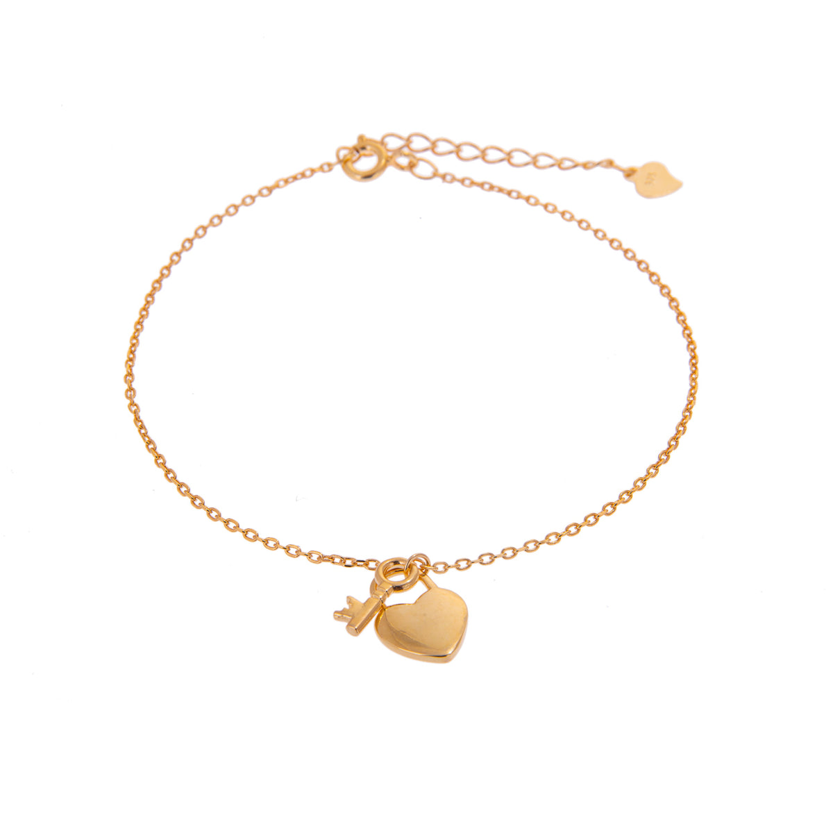 Vergoldet Schlüssel & Herz Vorhängeschloss Armband Einstellbar