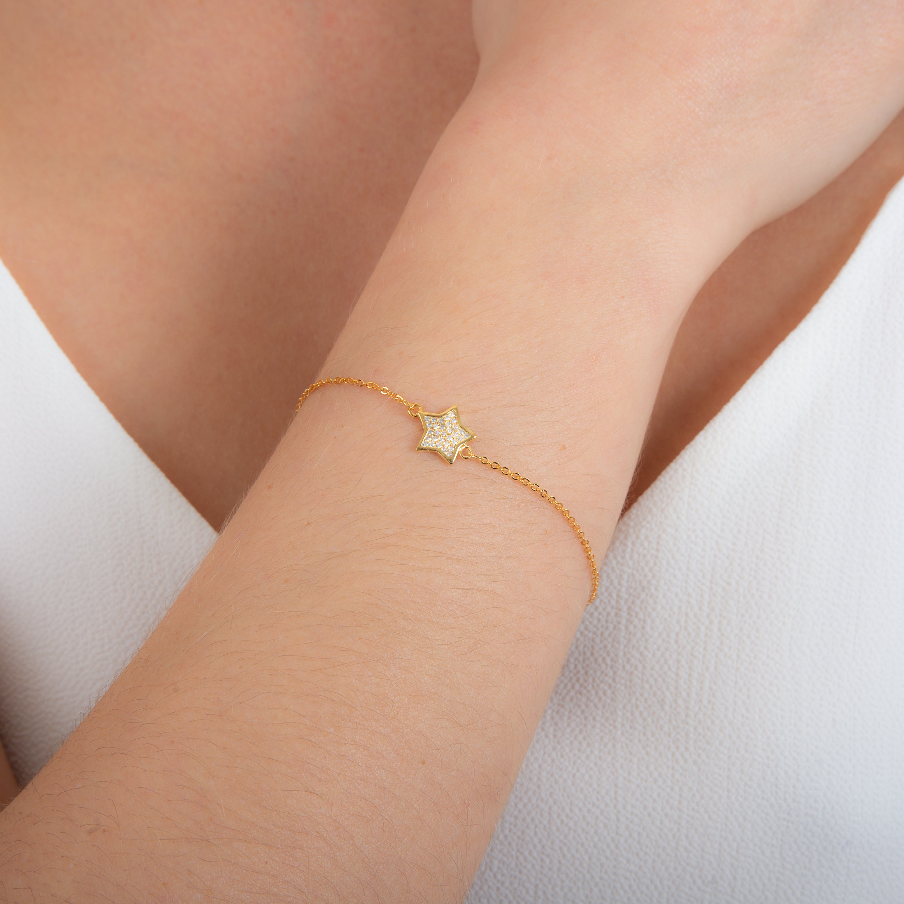Vergoldet Sterlingsilber Stern Klar CZ Pavé - Fassung Armband Einstellbar