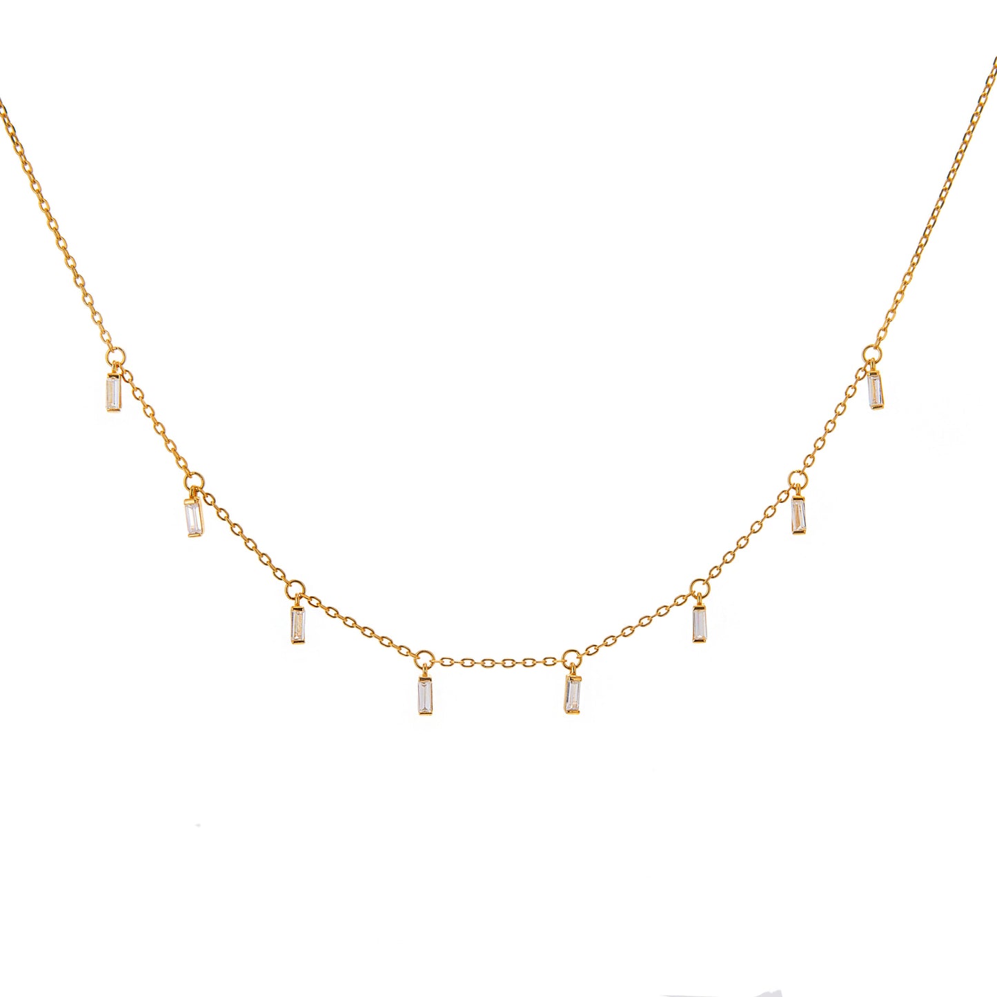 Vergoldet Sterlingsilber Mehrfach Winzig Baguetteschliff CZ Kristall Hänger Halskette