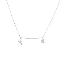 Sterlingsilber Stern & Mond Klar CZ Kristall Halskette