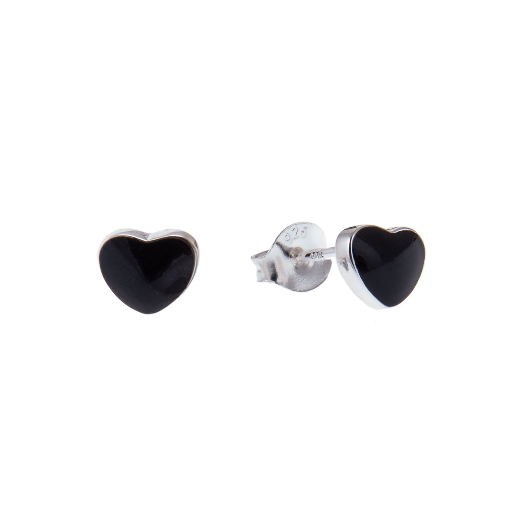Sterlingsilber Herz Schwarz Emaille Ohrstecker