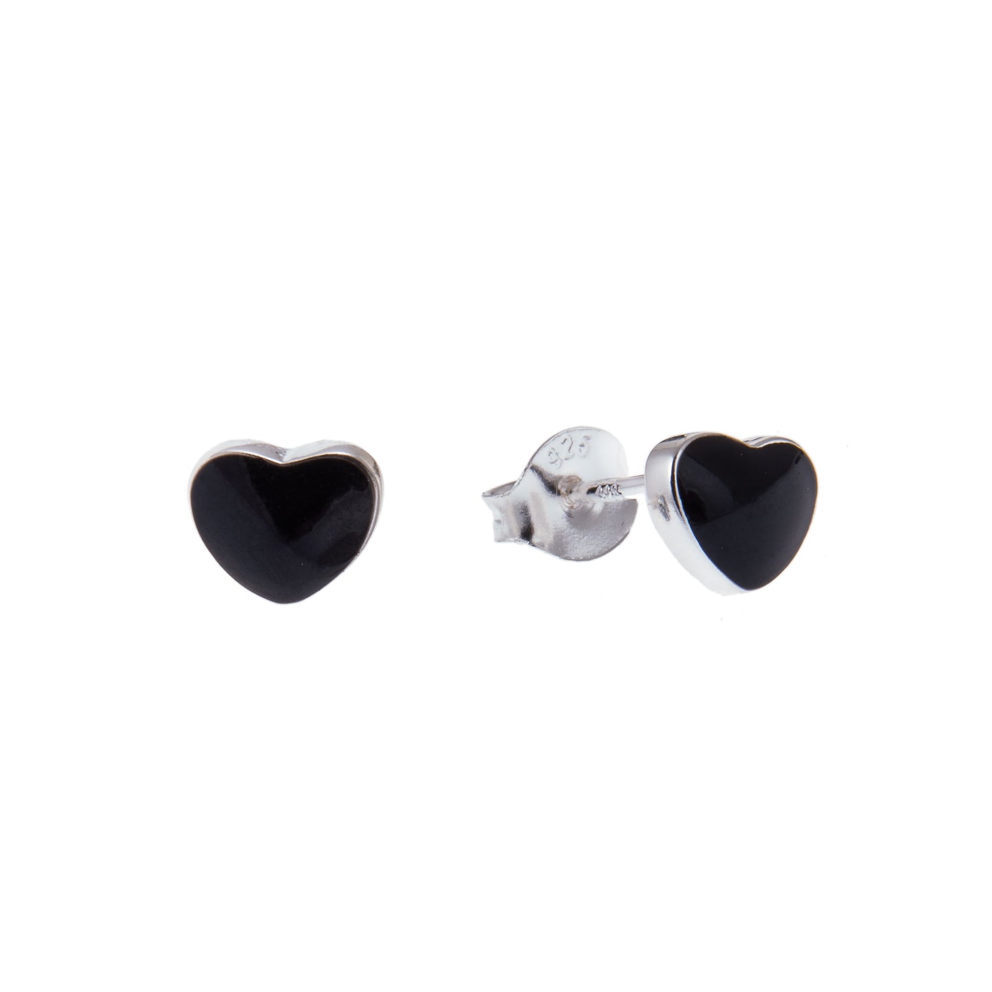 Sterlingsilber Herz Schwarz Emaille Ohrstecker