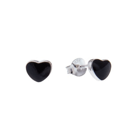 Sterlingsilber Herz Schwarz Emaille Ohrstecker