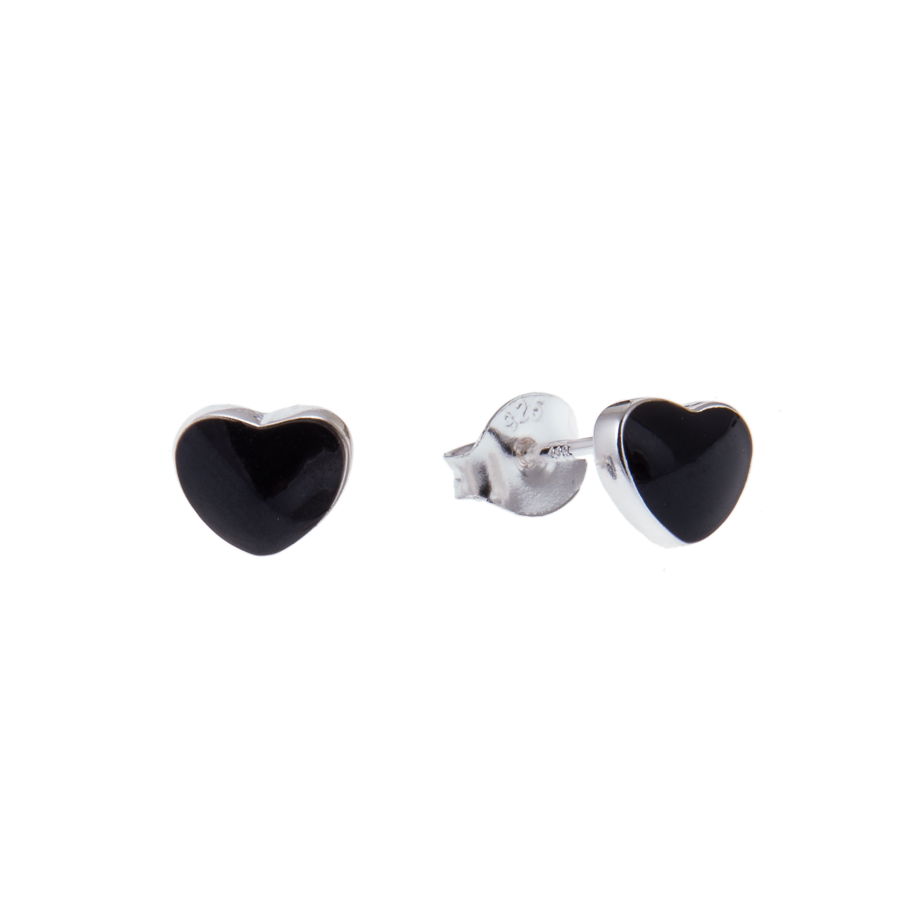 Sterlingsilber Herz Schwarz Emaille Ohrstecker