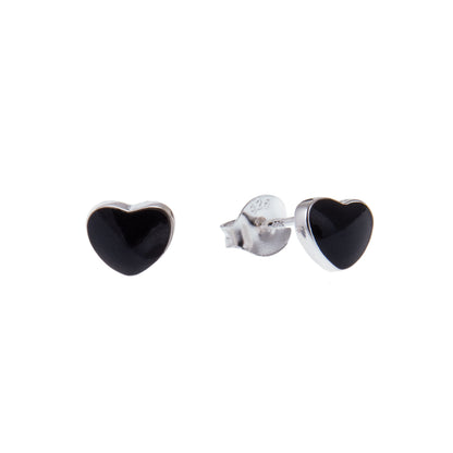 Sterlingsilber Herz Schwarz Emaille Ohrstecker