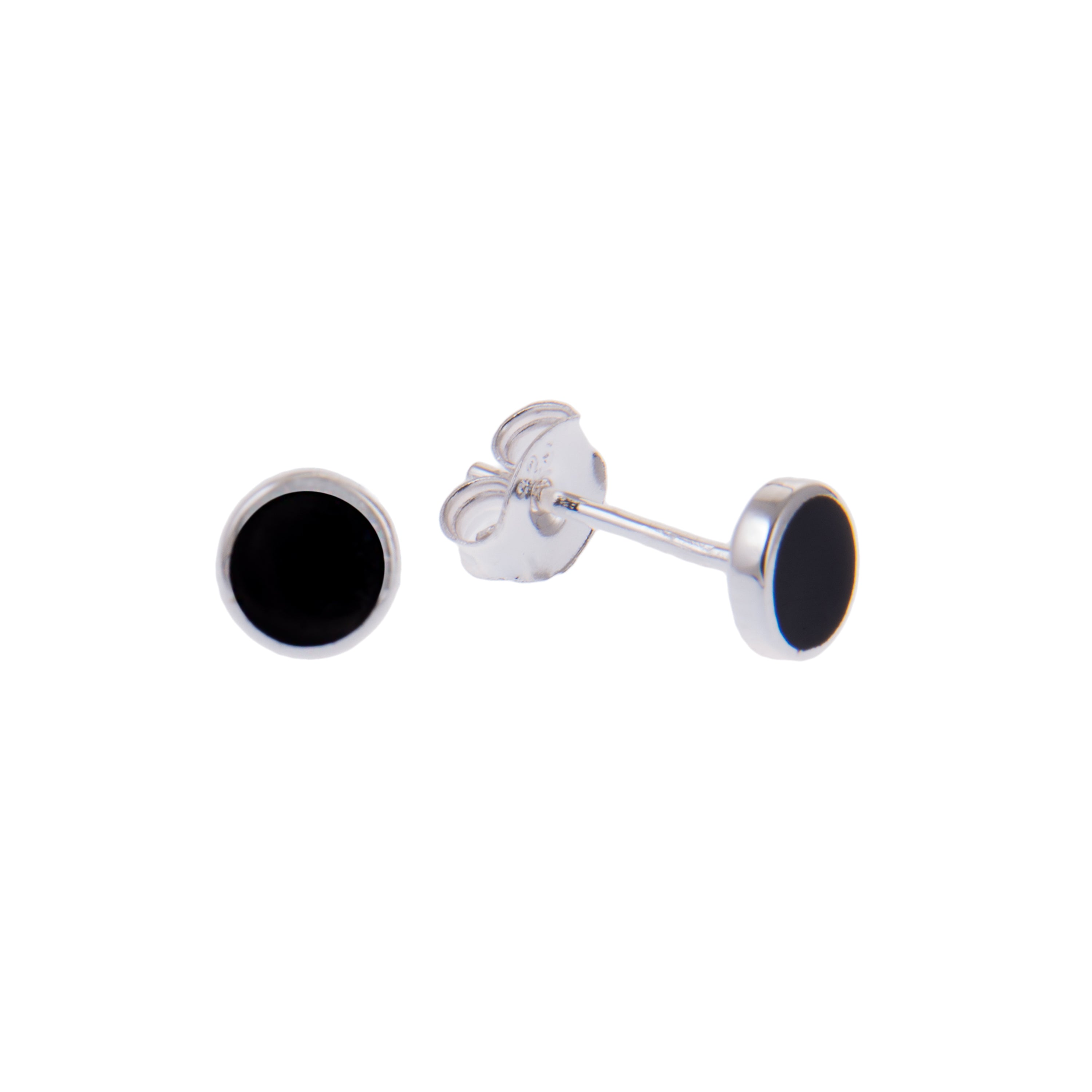 Sterlingsilber Kreis Schwarz Emaille Ohrstecker