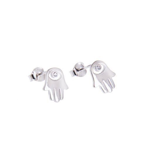 Sterlingsilber Hamsa Hand Klar CZ Kristall Auge Ohrstecker