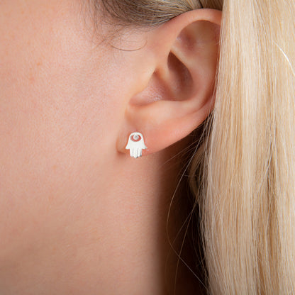 Sterlingsilber Hamsa Hand Klar CZ Kristall Auge Ohrstecker