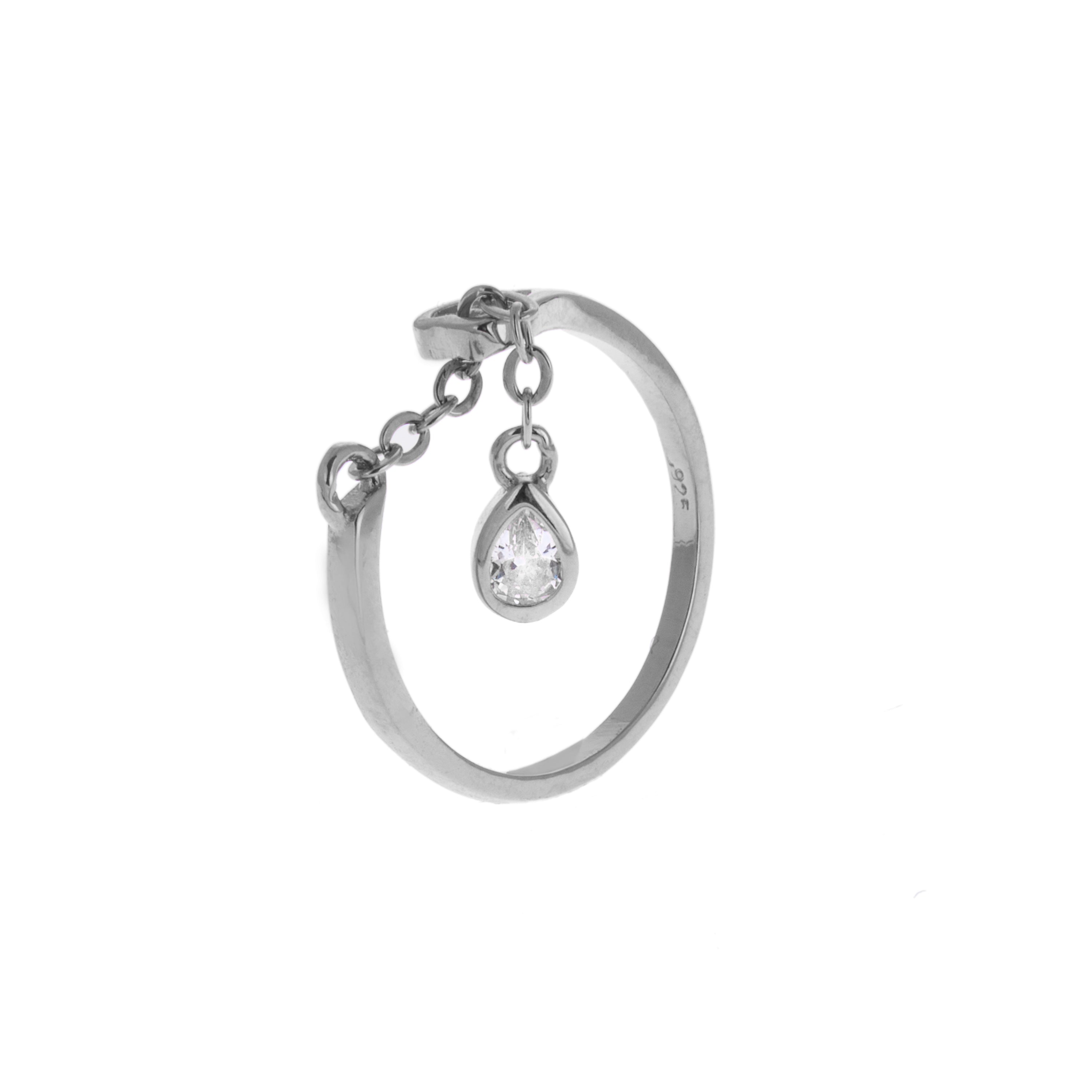 Sterlingsilber Klar CZ Tränentropfen Kettenhänger Ring Größenverstellbar