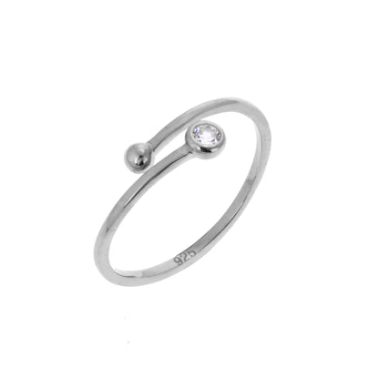 Sterlingsilber Rund Klar CZ Kristall & Kugel Minimalismus Offen Größenverstellbar Ring