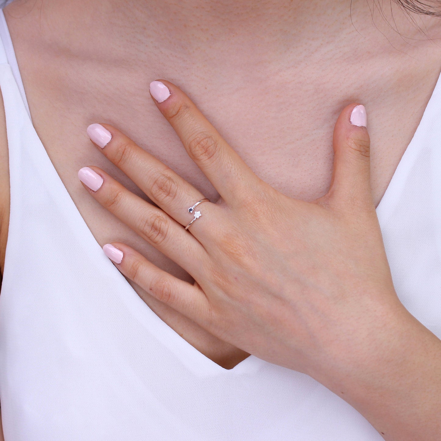 Sterlingsilber Winzig Sterne Klar CZ Kristall Pavé - Fassung Ring Größenverstellbar