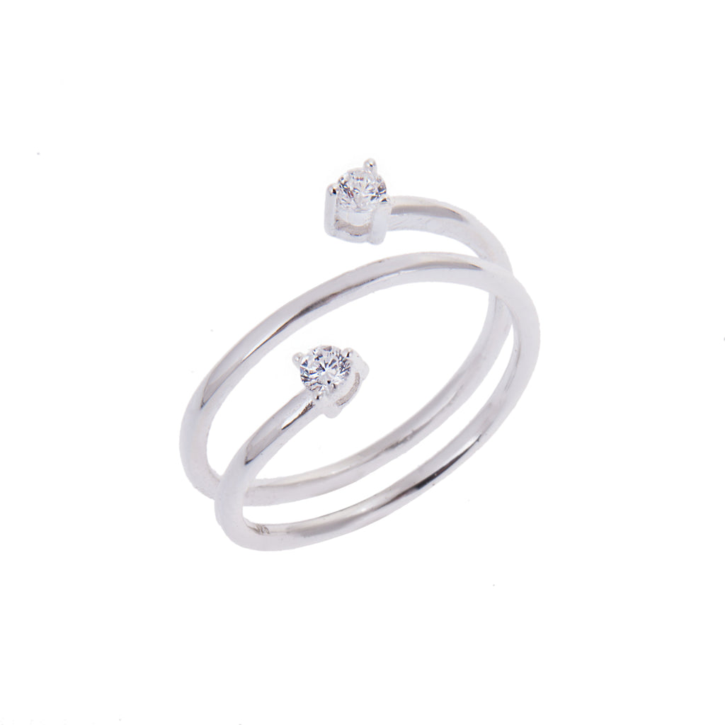 Sterlingsilber Doppel Rund Klar CZ Kristall Offen Verpackt Größenverstellbar Ring 