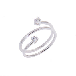 Sterlingsilber Doppel Rund Klar CZ Kristall Offen Verpackt Größenverstellbar Ring 