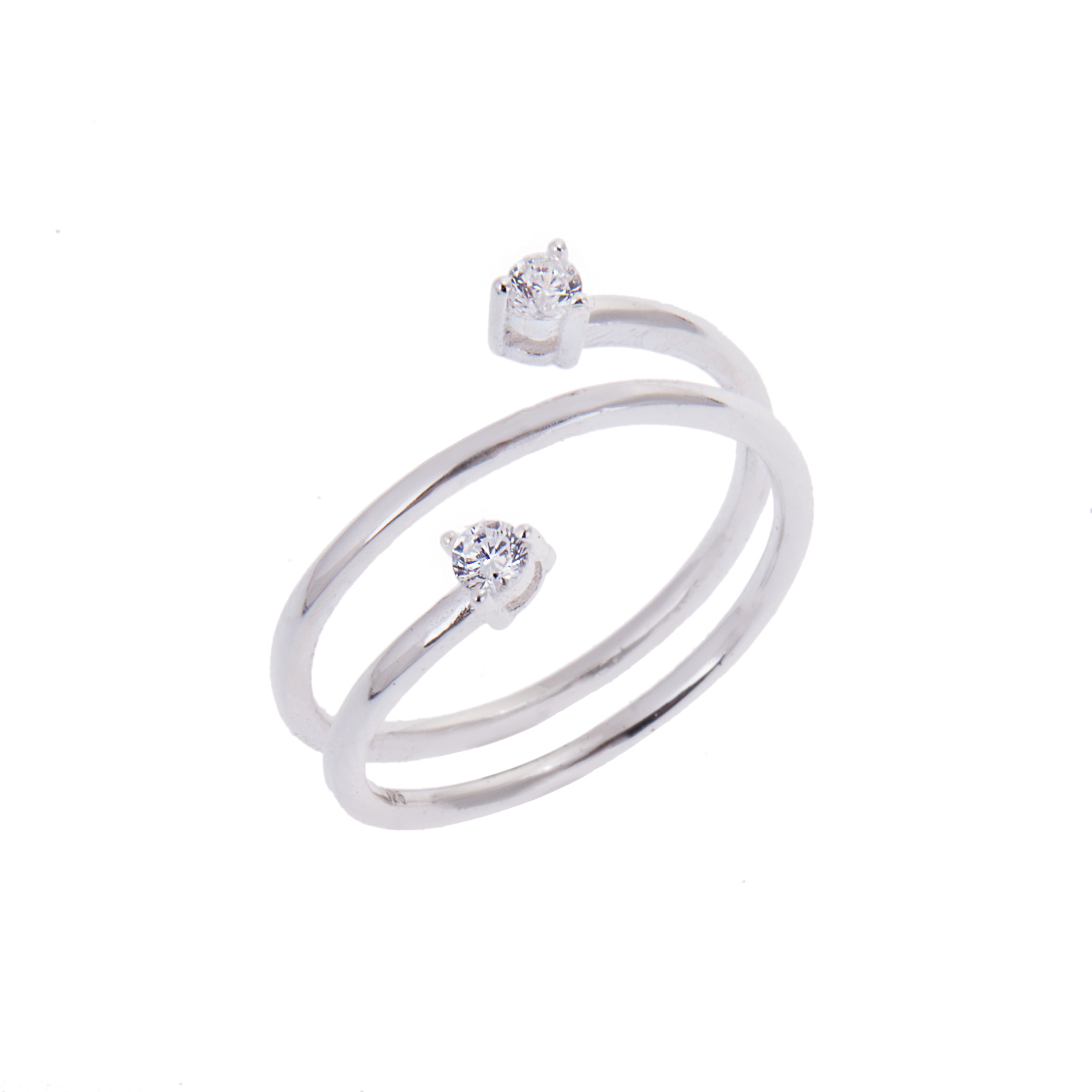 Sterlingsilber Doppel Rund Klar CZ Kristall Offen Verpackt Größenverstellbar Ring 