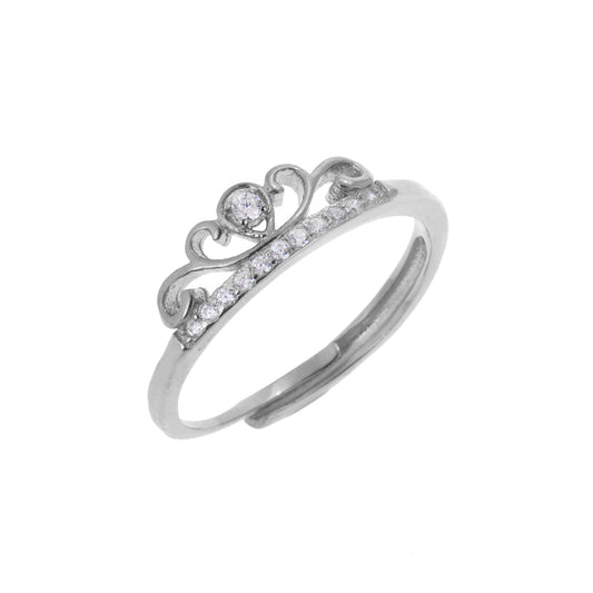 Sterlingsilber Tiara Krone Klar CZ Größenverstellbar Ring