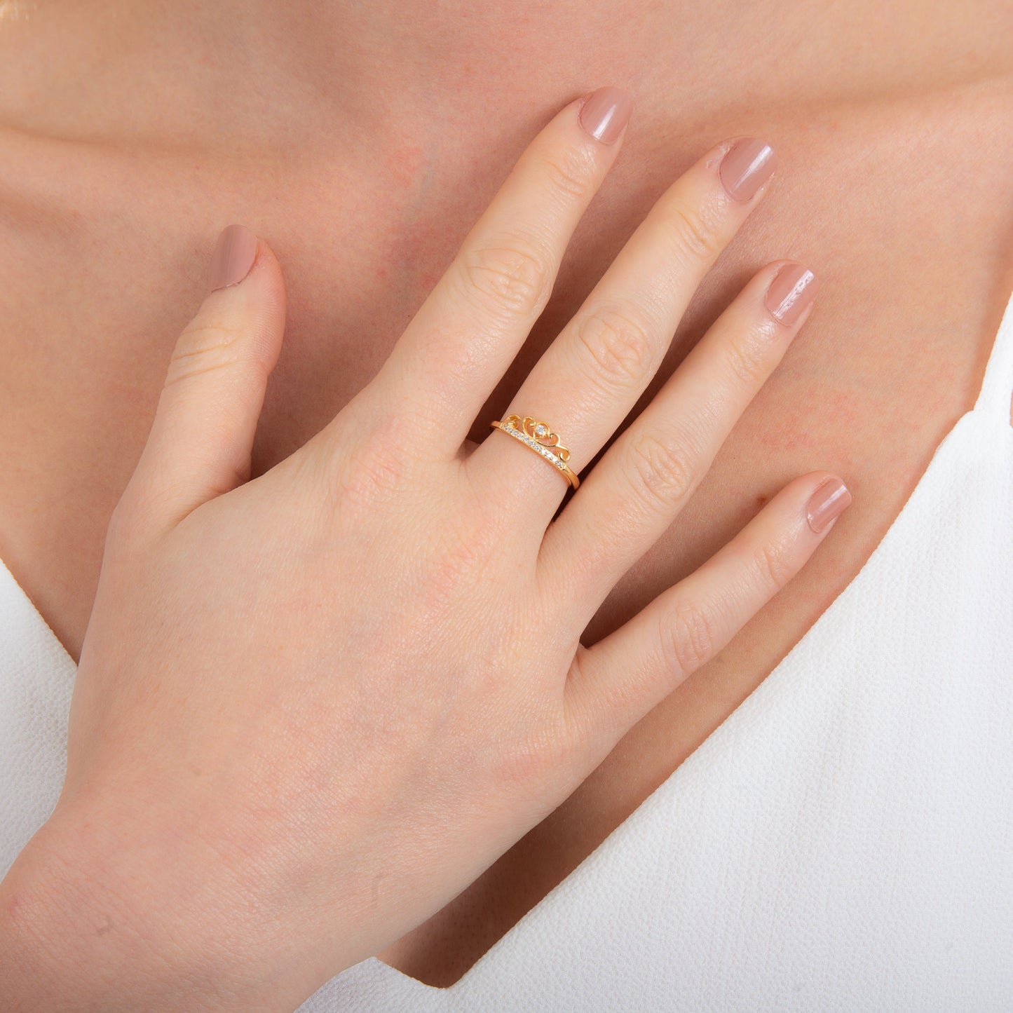 Vergoldet Sterlingsilber Tiara Krone Ring Größenverstellbar