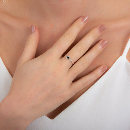 Sterlingsilber Schwarz Emaille Scheibe Stern Ring Größenverstellbar