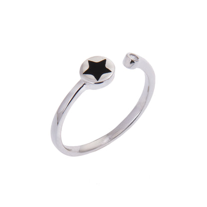 Sterlingsilber Schwarz Emaille Scheibe Stern Ring Größenverstellbar
