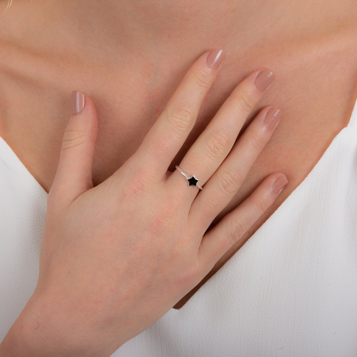 Sterlingsilber Stern Schwarz Ring Größenverstellbar