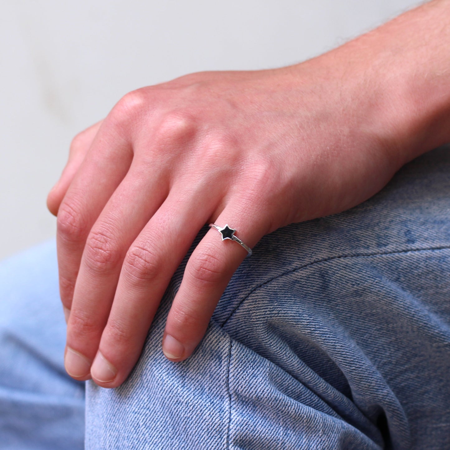 Sterlingsilber Stern Schwarz Ring Größenverstellbar