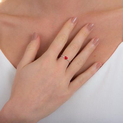 Sterlingsilber Rot Herz Ring Größenverstellbar