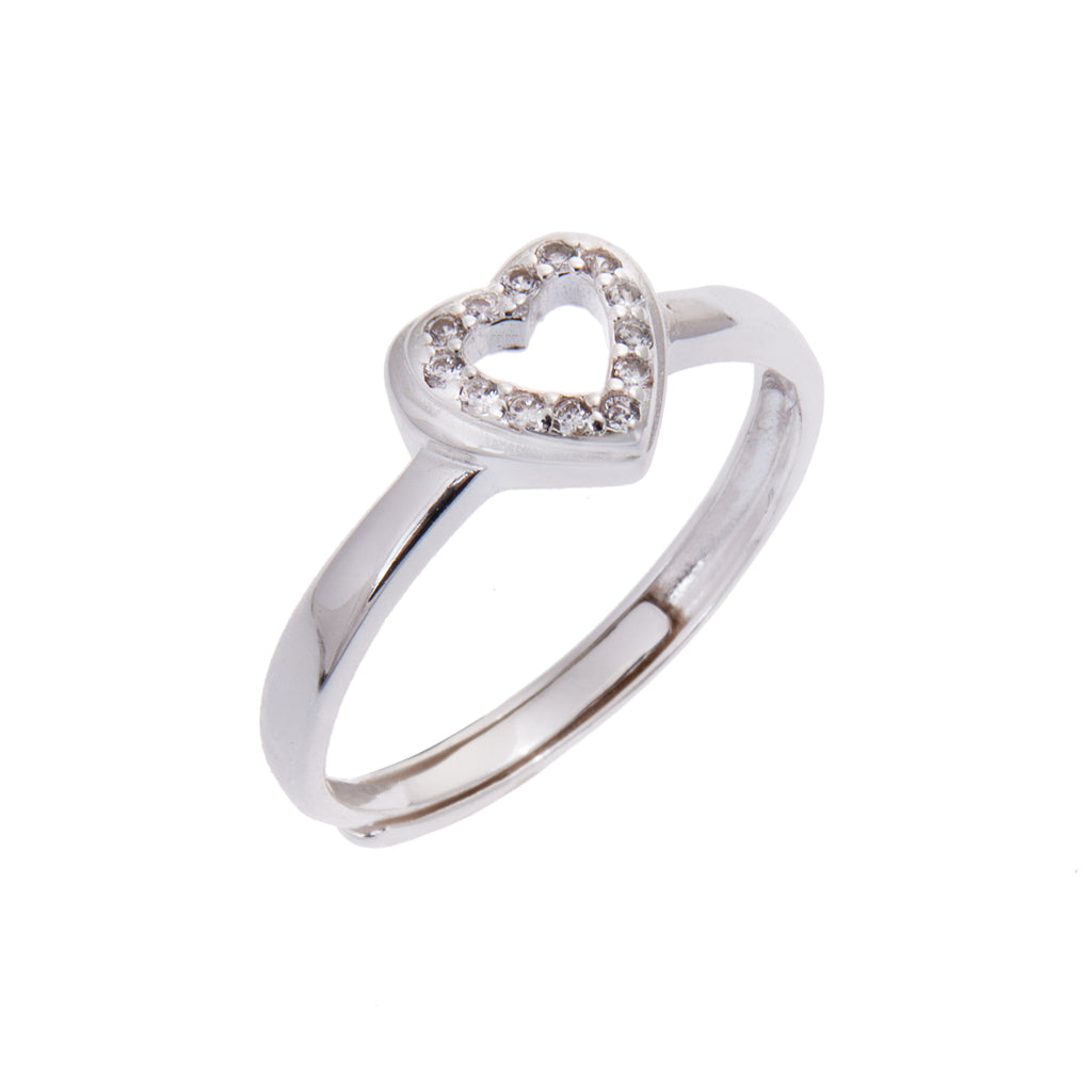 Verstellbarer Ring aus Sterlingsilber mit offenem Herz und klarem Zirkonia