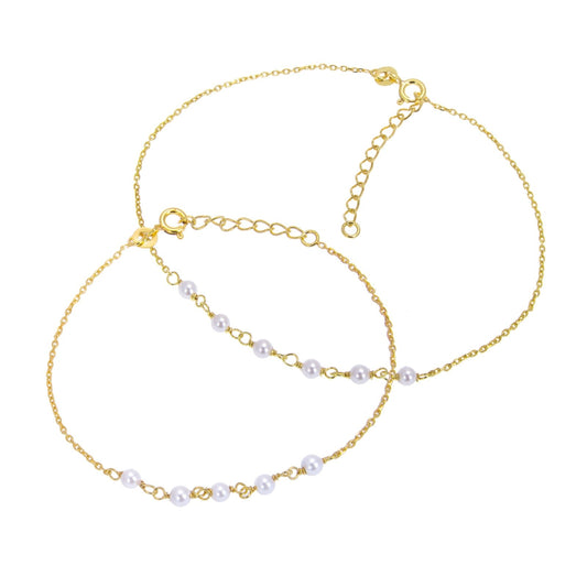 Gold Plated Sterling Silver & Pearl Anklet & Bracelet Set - jewellerybox