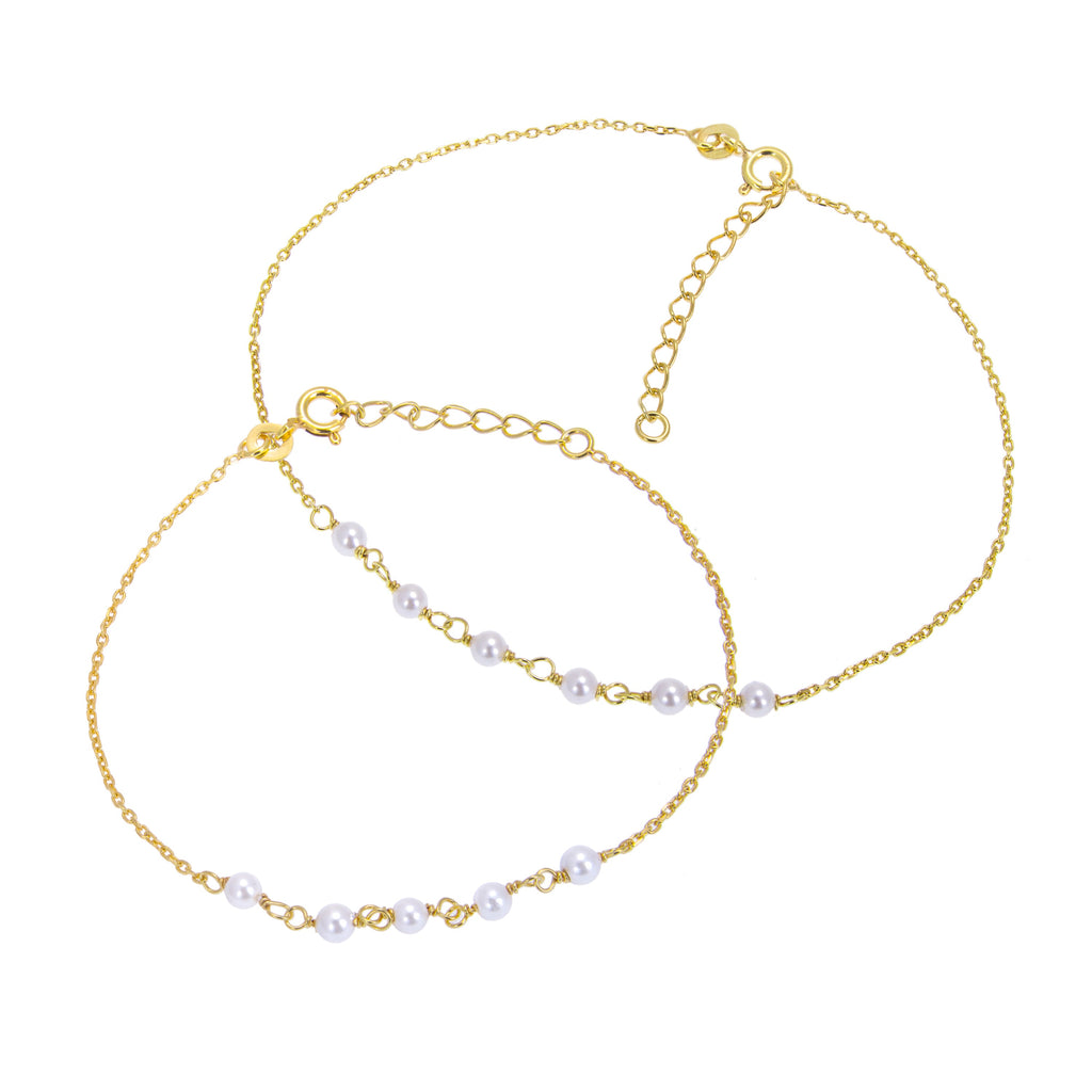 Vergoldet Sterlingsilber Perle Fußkette & Armband Satz
