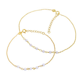 Vergoldet Sterlingsilber Perle Fußkette & Armband Satz