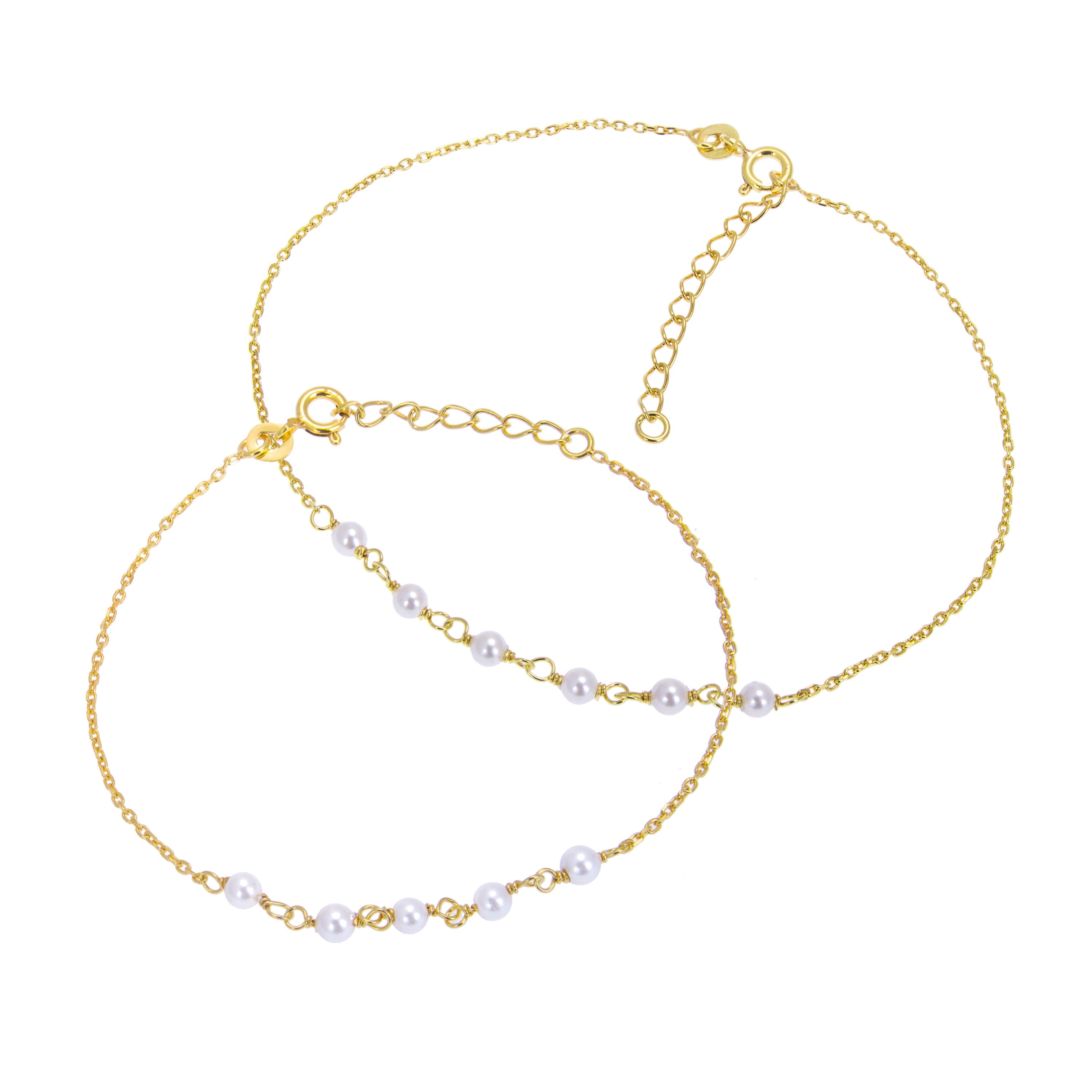 Vergoldet Sterlingsilber Perle Fußkette & Armband Satz