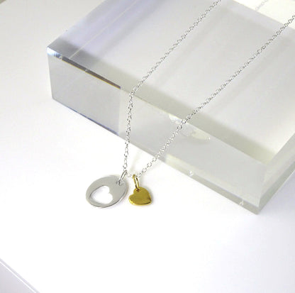 Sterlingsilber Ausgeschnitten Herz Scheibe & Gelbgold getaucht Herz Anhänger Halskette