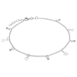 Sterlingsilber Mond & Stern Kontur Hänger Kugel Fußkette