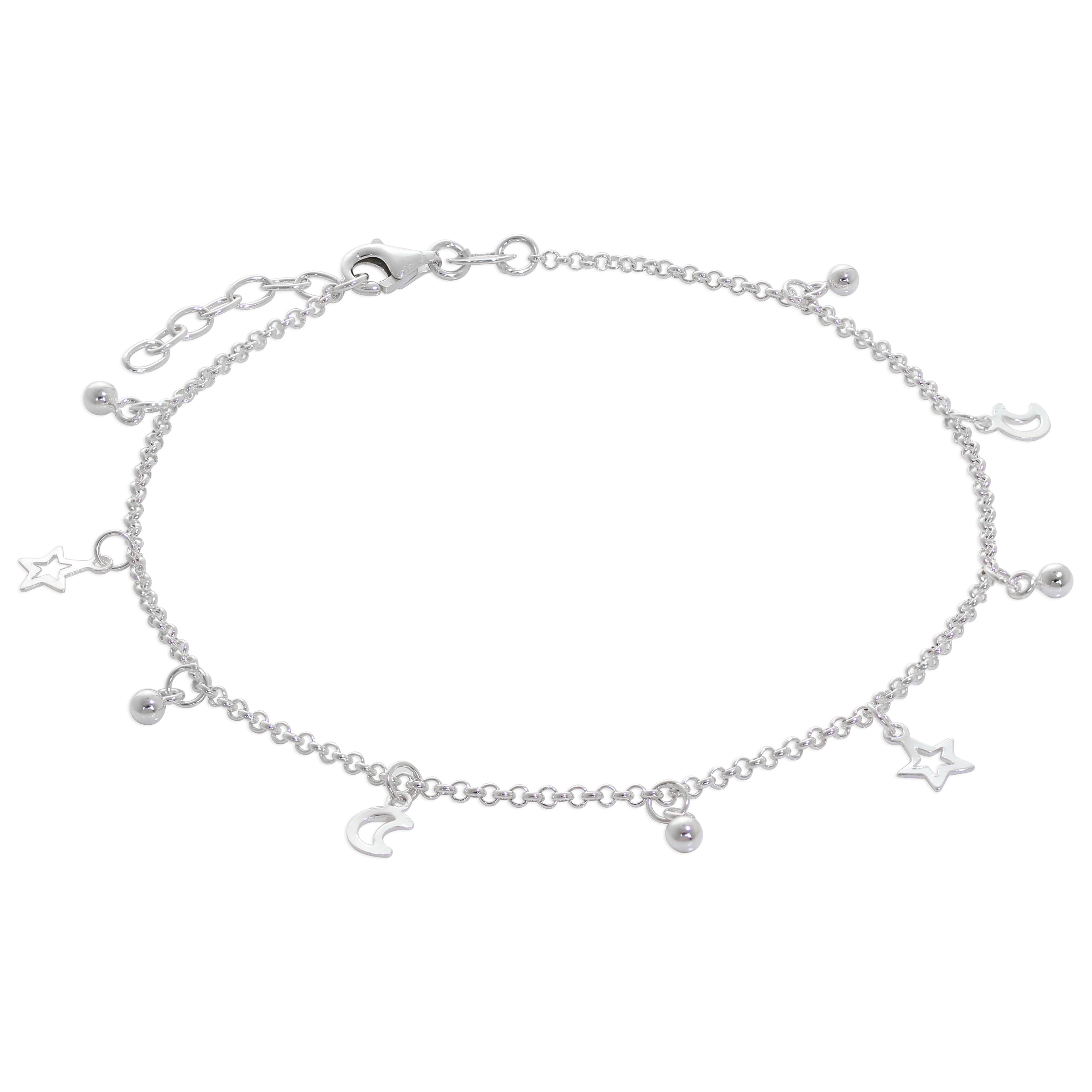 Sterlingsilber Mond & Stern Kontur Hänger Kugel Fußkette