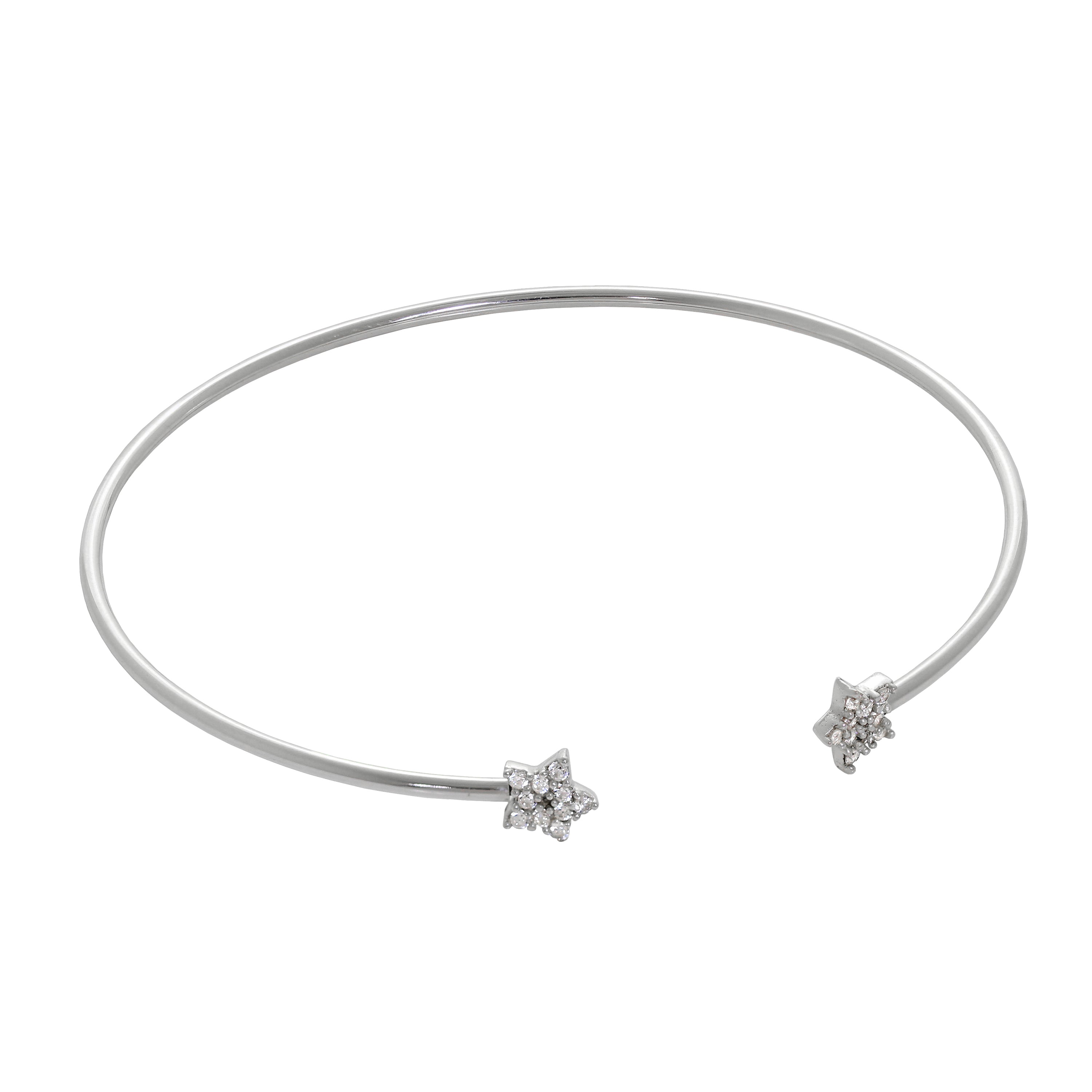 Sterlingsilber Stern Klar CZ Kristall Pavé - Fassung Offen Manschetten Armreif