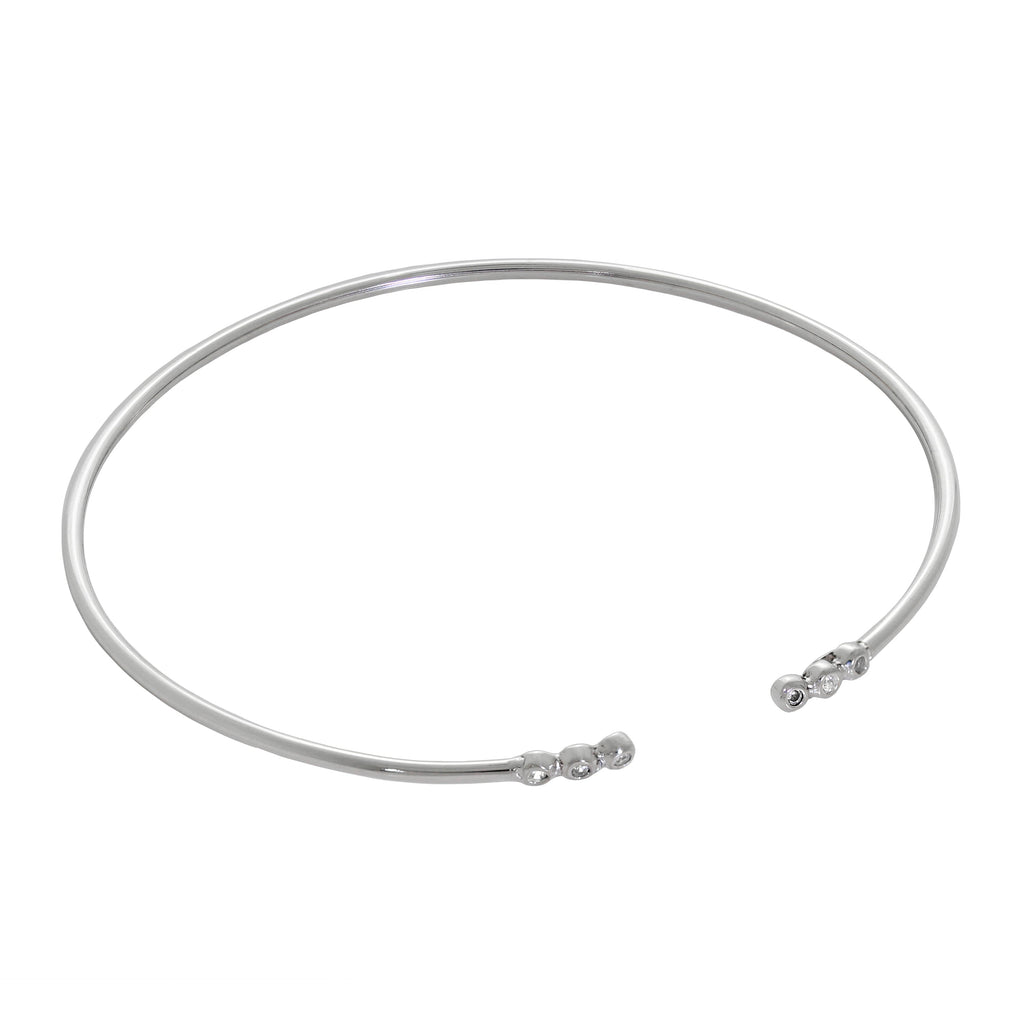 Sterlingsilber Winzig Rund Klar CZ Kristall Offen Manschetten Armreif