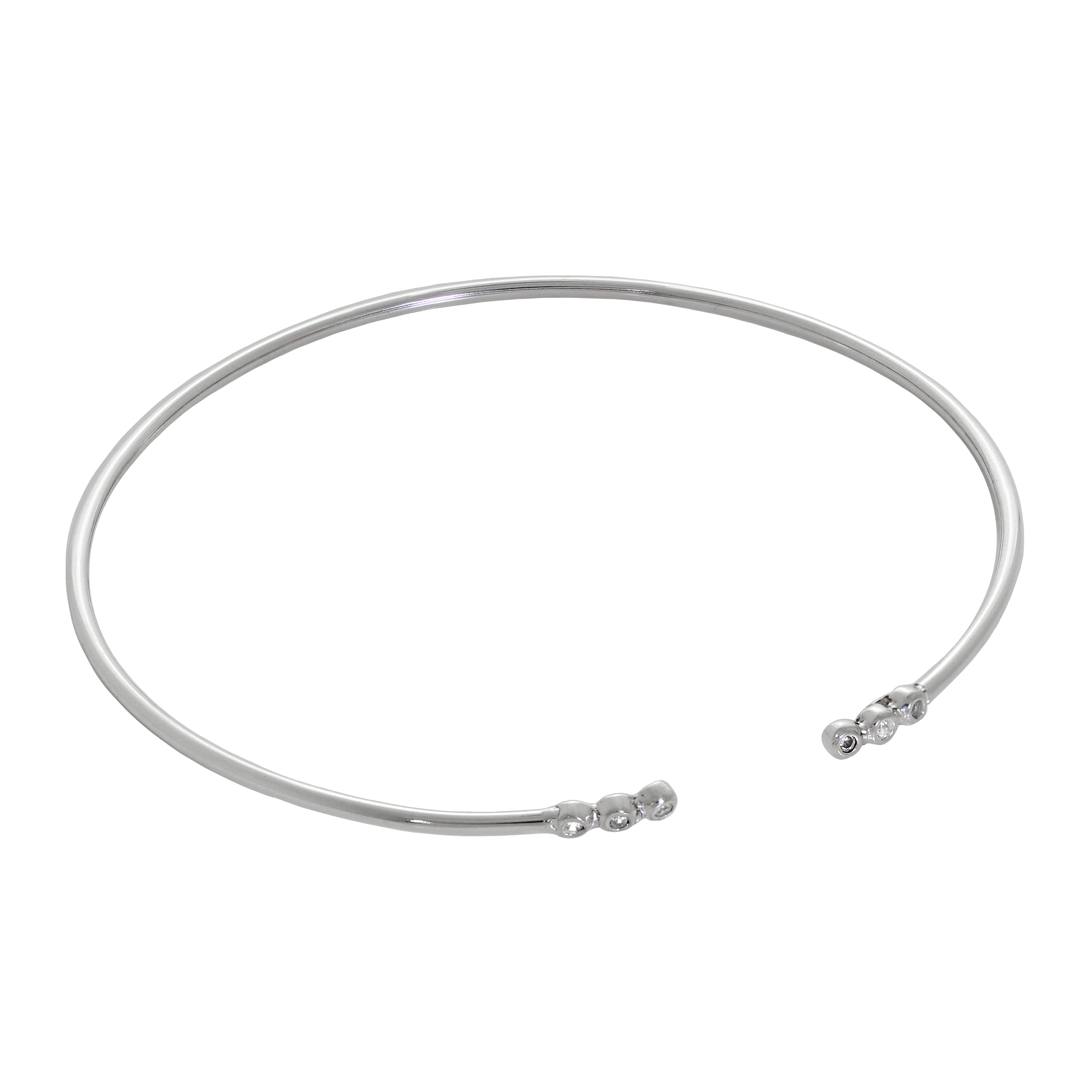 Sterlingsilber Winzig Rund Klar CZ Kristall Offen Manschetten Armreif