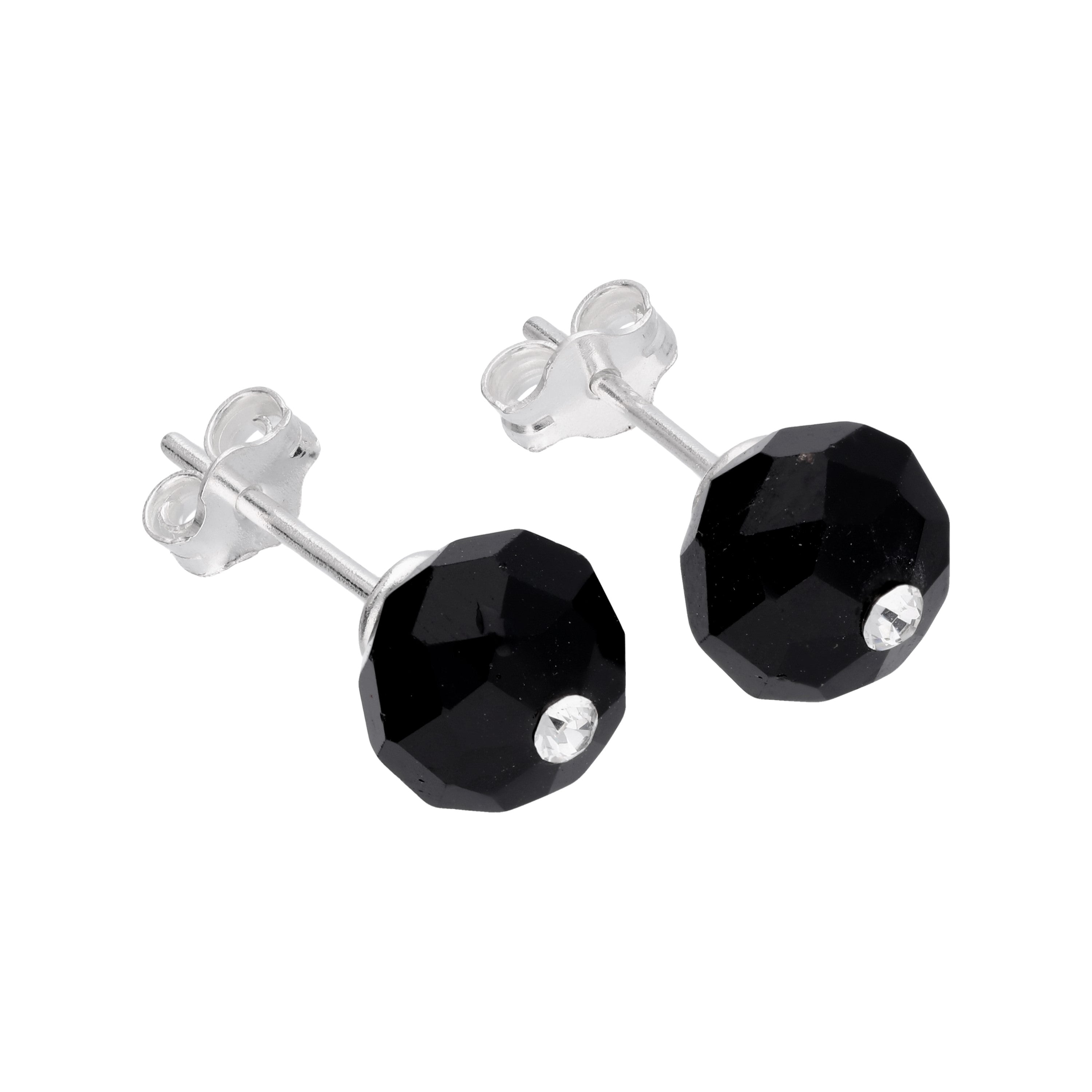Sterlingsilber Schwarz Kunstperle & CZ Kristall Ohrstecker